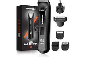 MAXGROOM Manscape 3 in 1 Body Hair Trimmer Men, Electric Razor for Pubic Hair,Ball Shaver with Controllable LED Light, IPX7 Waterproof Body Shaver for Mens Grooming, LED Display Type-C USB