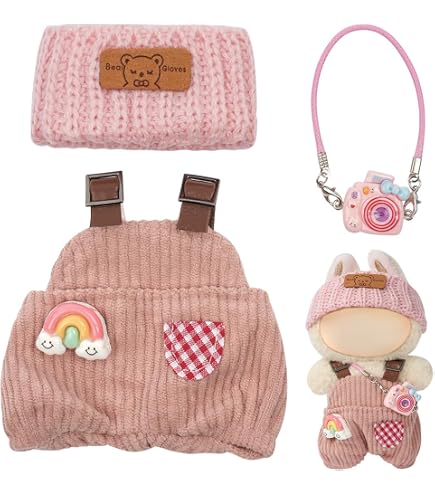 3 Pcs Outfit Set Pour Poupée Labubu 17cm - Chapeau Pull Sac Accessoires Mignons (Vert)