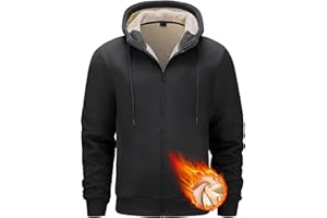 Tansozer Hommes Veste Polaire Doublée Sherpa Hoodies Chauds Sweatshirts Thermiques avec Poches
