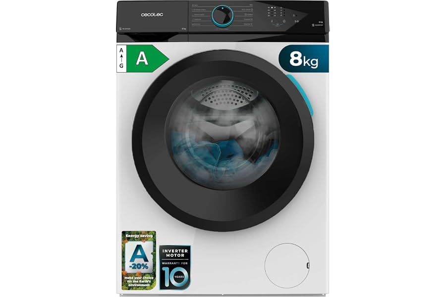 Cecotec Lavadora 8Kg Carga Frontal Bolero DressCode 8110 Inverter. 1200RPM, 11 Programas, Bajo Consumo, Motor Inverter Plus, 