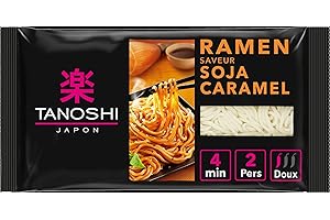 TANOSHI - Ramen Précuites Saveur Soja Caramel - Nouilles Japonaises Instantanées - Pour 2 Personnes - 360 g
