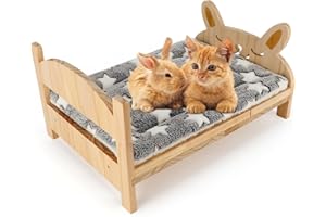 Mfsdai Lit pour lapin avec tapis doux, maison amovible pour petits animaux domestiques, cochons d'Inde, hamster, furet, chinchilla