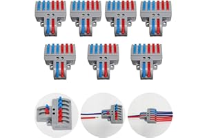 CTRICALVER Zestaw zacisków, zaciski łączące z dźwignią, złącze kablowe do kabli push, kompaktowe zaciski wtykowe, z tworzywa sztucznego, 7 sztuk zacisków 8-biegunowych, ze śrubami mocującymi (2 w 6 na
