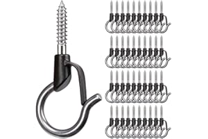 BeneLabel 40pcs Christmas Light Hook Screw-in Hanger for Outdoor Garden Hanging Plant, String Wire, Cups, Kitchen Utensils with Safety Buckle, 4.8cm / 40lbs, Black
