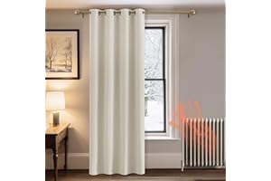PONY DANCE Beige Thermal Door Curtain - Single Panel Energy Saving Light Filtering Curtain for Living Room Bedroom Kitchen Privacy Drape, 42 Inch Width x 90 Inch Drop, Light Beige