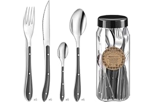 AMEFA PRADEL ESSENTIEL - Pot 24 couverts de table - Bistro 1-2-3 - Acier inoxydable 18/0, Finition Standard - Gris Anthracite