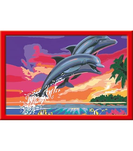 Ravensburger CreArt Malen Nach Zahlen: Leuchtende Delfine – Bastelset Für Kinder Ab 7 Mit Rahmen (13x18 Cm)