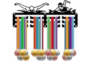 CREATCABIN Soporte Medallas Natación,Colgadores Nadador,Estante Deportes,Premios Colgantes Metal,Premios Decoración Montaje Pequeño Hierro para,Insignia Pared Hogar,Regalo Medallista,Negro,29x12cm