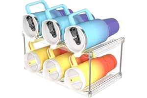 Irayin Stackable Water Bottle Organizer Holder - for Stanley & Others' Large Tumbler Organization - Plastic Bottle Holder Wine Rack for Kitchen Countertop Storage, Cupboard, Office, 2 Tier Hold 6