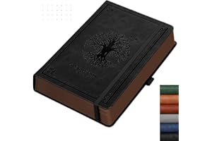 RETTACY A5 Dotted Journal Notebook, Hardcover Leather Bullet Dot Grid Journal, 320 Pages for Writing, Inner Pocket, Premium Paper, for Women Men Note-taking, Doodling,14.5 x 21cm-Black