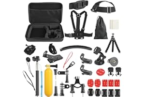 KITDAHOM Zestaw akcesoriów do kamery sportowej 50 w 1 – kompatybilny z GoPro Hero 13/12/11/10, DJI Osmo, Insta360, SJCAM, AKASO, Campark i innymi – tworzywa sztuczne/metalowe – z torbą do przenoszenia