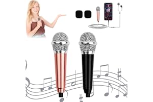 Jinlaili 2 Stücke Tiny Microphone,Mini Karaoke Mikrofon mit 3,5-mm-Universalkabel,Tragbares Gesangsmikrofon,Metall Verdrahteten Mini Tragbar Handmikrofon für Handy Laptop Notebook (Golden Schwarz)