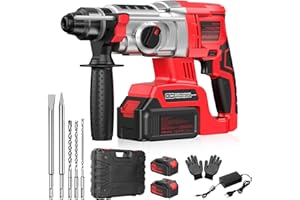 BOGSETH Martello Perforatore a Batteria 2 * 4.0Ah, 21V Martello Demolitore SDS Plus, Martello Tassellatore a Batteria, 3 Trapani, 2 Scalpelli, Adatti per Cemento, Muratura, Pareti, 4 in 1 Funzioni