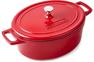 ESEVOLO Cocotte Fonte Induction 11 litres 38cm Ovale Faitout en Fonte d’Aluminium avec Revêtement Céramique Antiadhésif, Marmite avec Couvercle, Idéale pour les Grandes Familles, Four et Gaz, Rouge