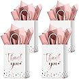 Tinlade 12 Pcs Thank You Gift Bags with Tissue Paper Gold Polka Dots Thank You Bags with Handle Party Favor Bags for Wedding Birthday Baby Shower Business Shopping(Rose Gold)