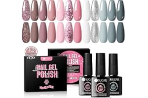 ‎UR SUGAR UR SUGAR UV Nagellack Grau Rosa, 12 Farben Gel Nagellack Set Nude Grau Rosa Pink Glitzer Gellack Farbgel für Gelnägel Nageldesign Sets Valentinstag Gel für Maniküre Nageldesign