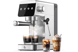 AMZCHEF Macchina per caffè espresso 20 bar con indicatore LED Home 2 in 1 con serbatoio rimovibile da 1,2 l, per regali domestici, compatta in acciaio inox, 1350 W