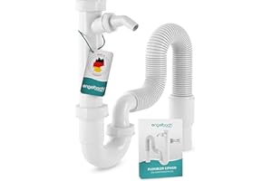 Engelbach® Siphon für Küchenspüle mit Flexiblem Ablaufschlauch - Flexibler Siphon mit Geräteanschluss - Röhrensiphon inkl. Montage-Video - Made in Germany