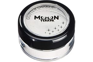 Moon Terror Agitadores de purpurina de Halloween | Maquillaje SFX, brillo festivo para vello facial y corporal, maquillaje de efectos especiales Blanco malvado 5 g (Paquete de 1)