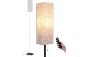 EDISHINE Floor Lamp, Standing Lamp with Square Linen Lampshade, Floor Lamps for Living Room, Bedroom, 165cm, E27 Socket(9W LED Dimmable Bulb Included), Magnetic Remote Control, Black