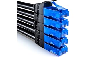 deleyCON 5x 0,25m CAT6 Kabel Sieciowy Zestaw - Kabel U-UTP RJ45 CAT-6 LAN Kabel Krosowy Ethernet DSL Switch Router Modem Repeater Patchpanel - Czarny