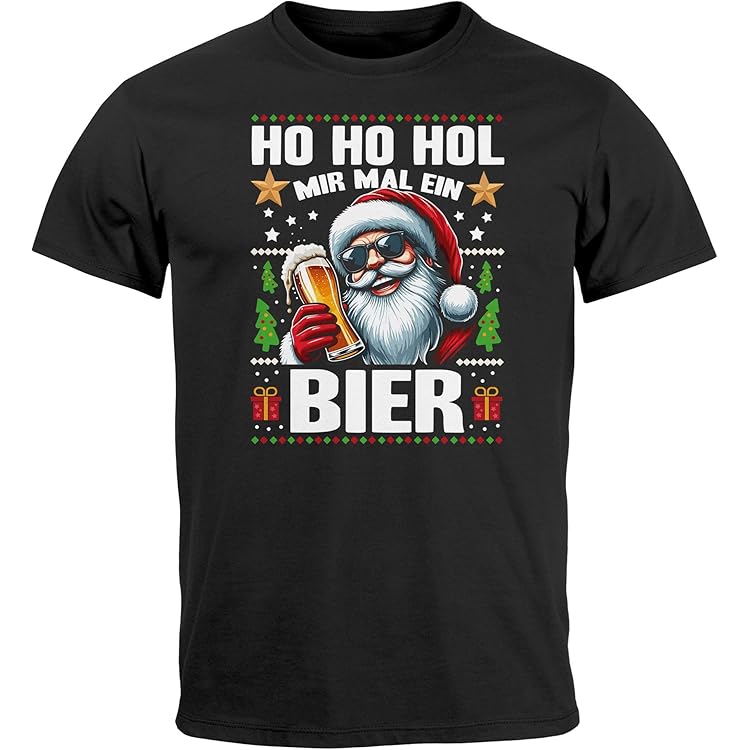 Herren T-Shirt Weihnachten Spruch Lustig Ho Ho Hol Mir Ein Bier Weihnachtsshirt