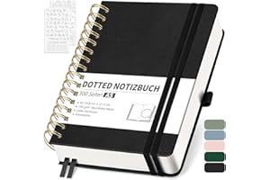 ‎RETTACY RETTACY Notizbuch A5 Dotted, Bullet Dot Journal mit 100 g/m² Dickem Papier, 150 Blatt, Notebook für Büro und Schule, Lederhülle, Schwarz, 14.8 cm x 21 cm