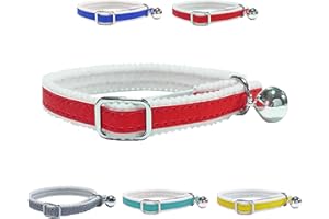 LARRYROO Cat/Kitten Reflective Collar with Safety Elastic, Bell (Red)