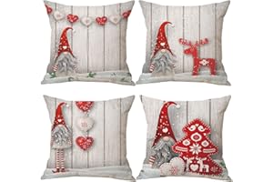 Zivisk Świąteczne poszewki na poduszki Gonk 50 x 50 cm, zestaw 4 ozdób bożonarodzeniowych, szwedzki krasnal Święty Mikołaj, łoś, dekoracyjne poszewki na poduszki na kanapę, Boże Narodzenie dekoracja