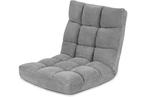 LIFEZEAL Bodenstuhl gepolstert, Bodensessel Bodensofa mit Verstellbarer Rückenlehne, Meditationsstuhl aus Korallenvlies, Floor Chair für Meditation & Lesen (Grau)