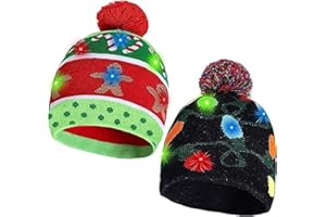EKKONG Weihnachtsmützen Plüsch,2 Stück Weihnachten Mütze mit LED Licht, Warme Wintermütze,LED Weihnachten Strickmütze Beanie Hat dekorative Geweih Strickmütze Wintermütze warme Mütze
