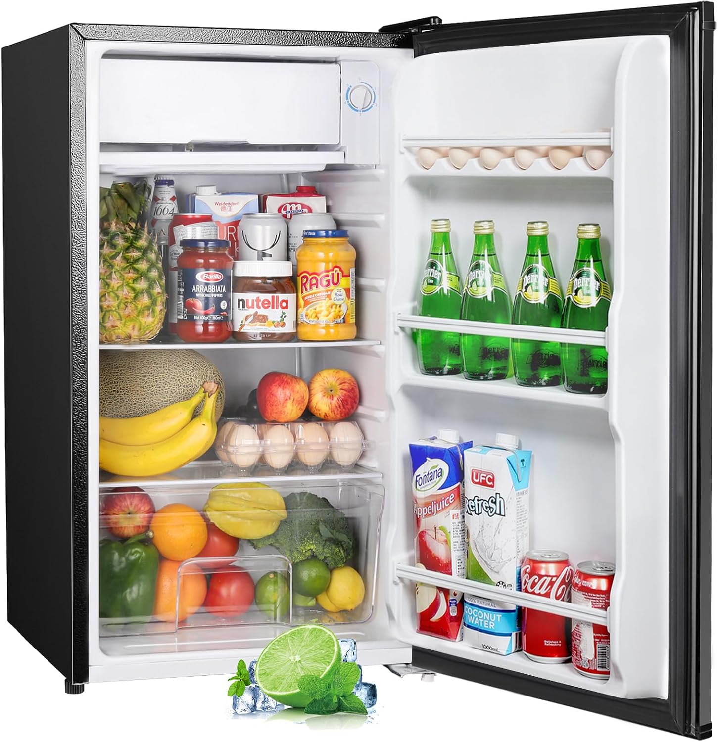 Upstreaman Under Counter Fridge, 91L Small Fridge Quiet for Bedroom and Dorms, Five Stage Temperature Control and Removable Shelves, Standard Refrigerator BR321 (Black)