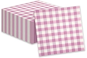 HFBOBP 40PCS Checkered Gingham Paper Napkins, 25cm x 25cm Pink Disposable Cocktail Beverage Napkins Gingham Serviettes for Cocktails, BBQ Parties, Aftetnoon Tea, Restaurant, Bar, Picnic, Party