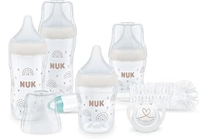 NUK Perfect Match Perfect Start Babyflaschenset | Ab 0 Monate | Passt sich dem Baby an | 4 Anti-Colic-Babyflaschen, Schnuller, Flaschenbürste und mehr | BPA-frei | 7 Stück