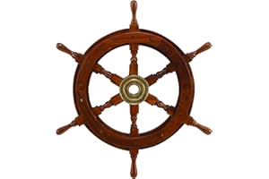 Medieval Replicas Wood Brass Ship Polystone Wheel, 18-Inch