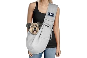 Cuby Marsupio per cani e gatti, reversibile, a mani libere, con design morbido e borsa a secchiello, adatto per cuccioli, cani di piccola taglia e gatti, per viaggi all'aperto (grigio classico)