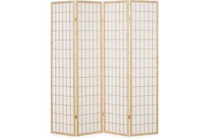 ‎HOMESTYLE4U Homestyle4u 75, Paravent Raumteiler 4 teilig Holz Natur Sichtschutz Raumtrenner Reispapier Weiß Höhe 175 cm