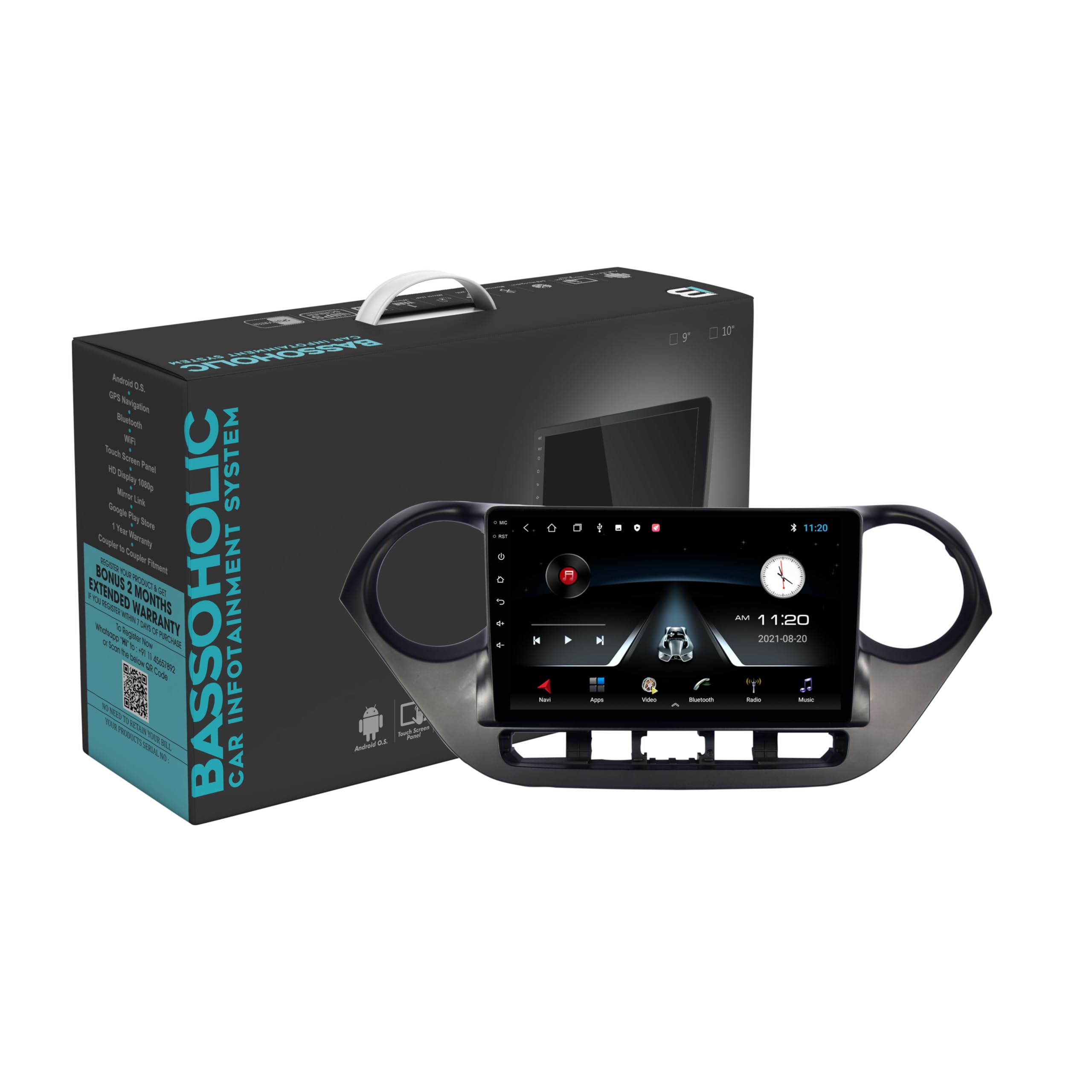 BASSOHOLIC 9 Inch Advanced Car Radio Receiver Android System for Hyundai i10 Grand,Full HD Display/WiFi/GPS/SteeringWheelConnectivity with HDParkingCamera (2GB+32GB with Wired Carplay & Android Auto)