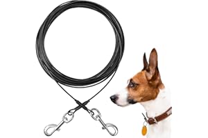 Mi Metty Dog Tie Out Cable, Chew Proof Dogs Runner Cable, Training Pet Leash for Small Dogs Up to 60lbs,Dog Tether for Yard Outdoor and Camping (Black, 10ft(3M))