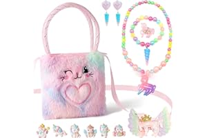 DOINEUFL 13PCS Unicorn Gifts for Girls – Kids Jewellery Set with Hand Bag & Accessories – Unicorn Toys for Girls Birthday Presents, Unicorn Gift for 4-8 Year Old Girl