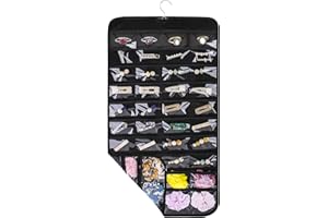 SPIKG Organiseur de Bijoux à Suspendre 80 Poches Double Face en Non-tissé Noir