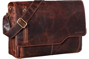 STILORD 'Marlon' Bolso de mensajero de cuero para hombre Bolsa bandolera grande Bolso de negocios o profesor para portátil de 15,6' Maletín de auténtica piel