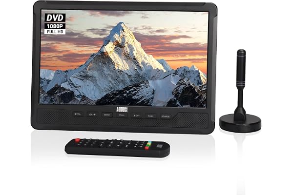 August DA383 - TV Portable 10” avec Lecteur DVD Intégré - Enregistrement TV TNT HD DVB-T2 avec Batterie Rechargeable, CD/DVD/USB/Carte SD, HDMI, AV - Sortie Auxiliaire pour Caravane, Voyage et Maison