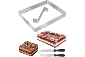 TIDEVAN Moule Pâtisserie en Acier Inoxydable Cadre Rectangulaire Réglable Moule Professionnel Rectangulaire Cadre Pâtisserie pour Dessert Gâteau avec 2 Spatule la Hauteur 5 cm 18 à 28 cm x 33 à 53 cm