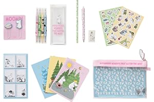 ‎GRUPO ERIK Grupo Erik Schreibwaren Set die Moomins Kugelschreiber Bleistift mit Radiergummi - Federmäppchen Groß - Büroklammern - 4 Textmarker - Notizzettel Klebend die Mumins