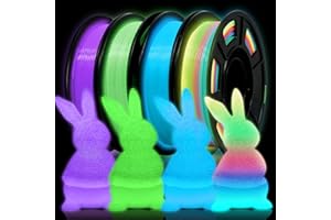 YOUSU Paquete de filamento de impresora 3D, filamento multicolor que brilla en la oscuridad, verde, azul, púrpura y arco iris,del arco iris, filamento PLA de 1,75 mm250g X 4 Carrete