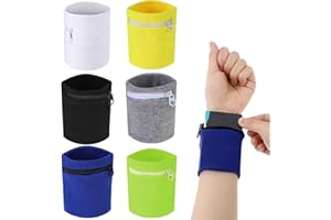 FENGQQKJ Pack of 6 Sweat Band Sweatband Wrist Bag Sports Wristbands Zip Workout Purse Sports Sweatband with Pocket Wristband Wallet for Women Fitness Running