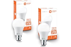 Orient Electric 12W High Glow LED bulb| 180-degree wide beam angle| Voltage surge protection up to 4 kV| 6500K, Cool White| B22d base| Made in India| Pack of 2