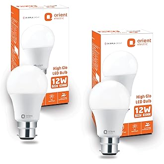 Orient Electric 12W High Glow LED bulb| 180-degree wide beam angle| Voltage surge protection up to 4 kV| 6500K, Cool White| B22d base| Made in India| 