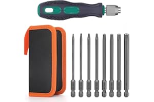 FUNYORD Zestaw 8 wkrętaków Torx, uchwyt do bitów z torbą na narzędzia Oxford, 100 mm długie bity Torx T8-T40 1/4" 1/4" magnetyczny trzonek sześciokątny, elektryczne bity Torx